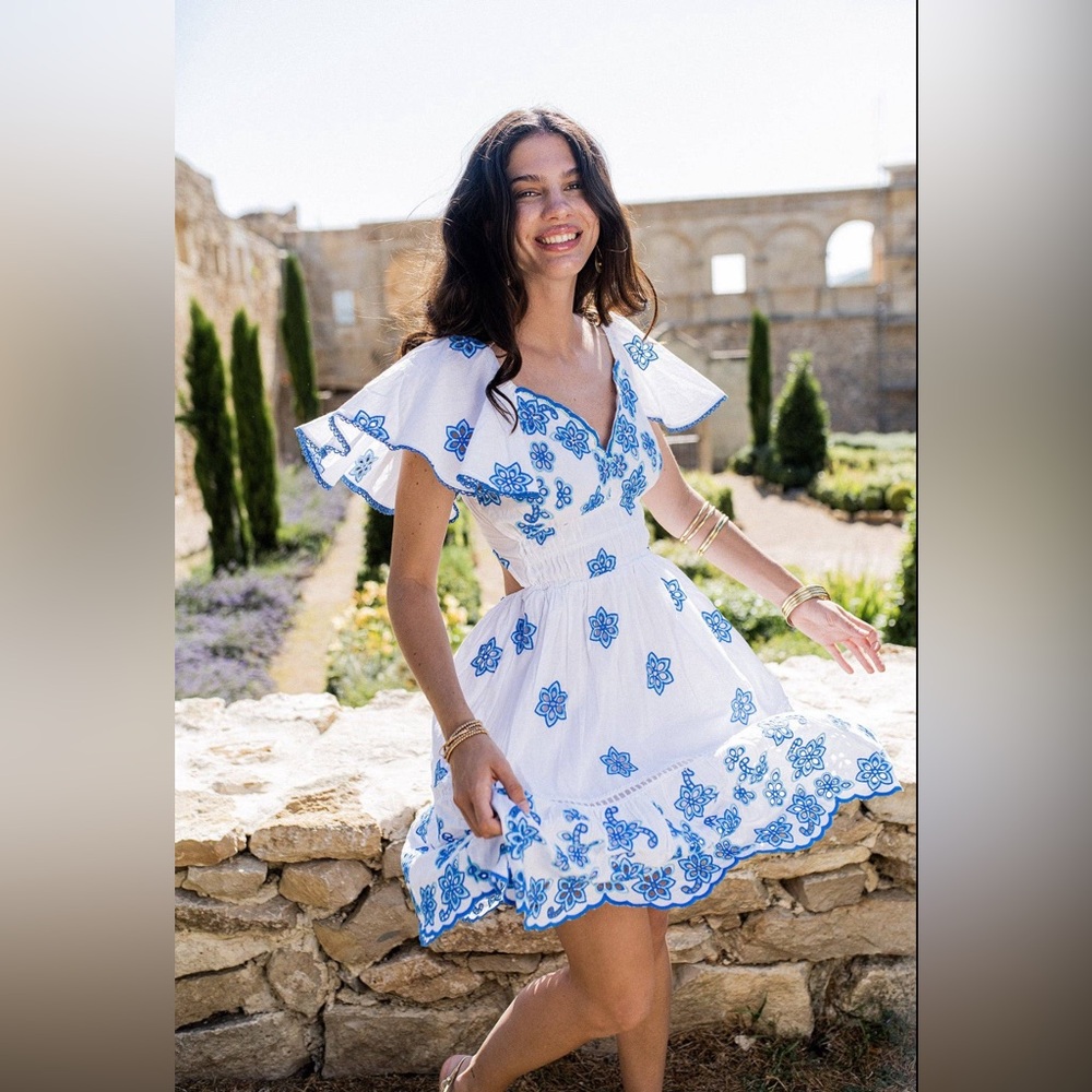Piti Cuiti Floral Blue and White Summer Dress SEALED IN PACKAGE
